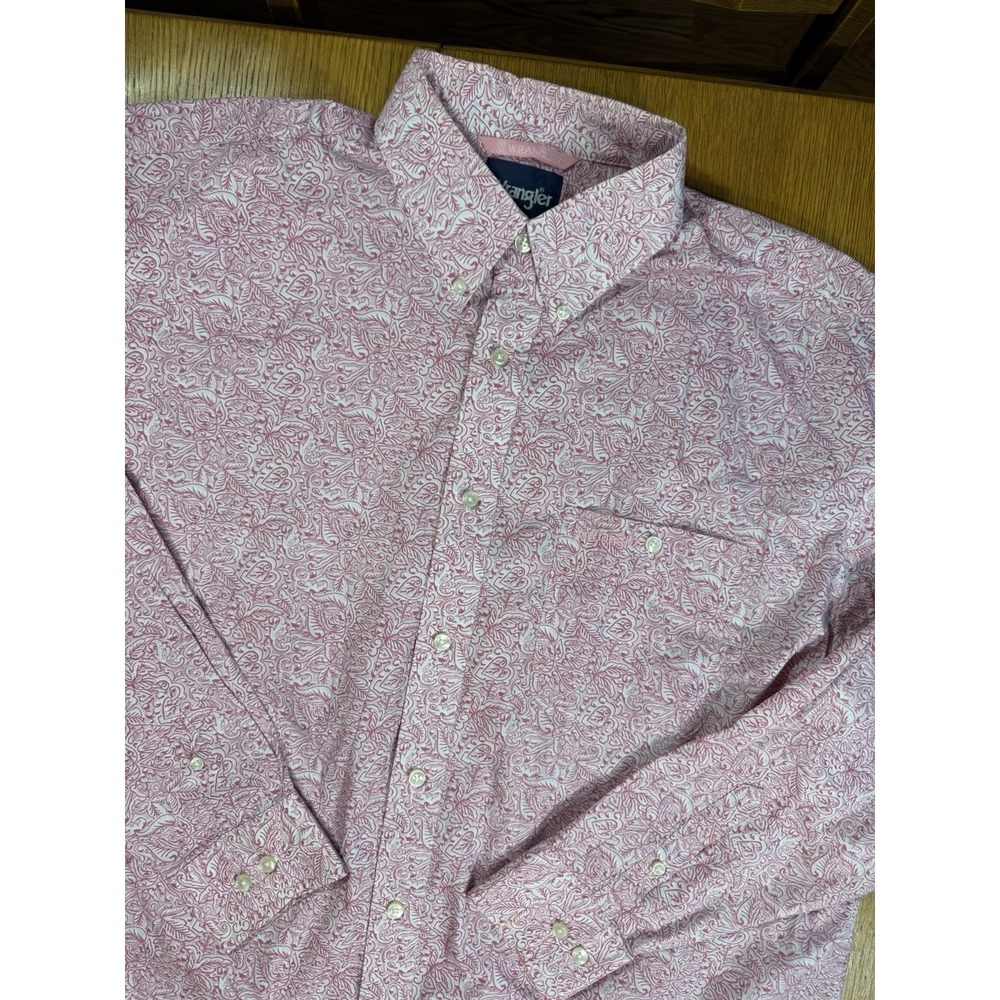 Wrangler Pearl Snap Shirt Mens 2XLT Tall Pink Paisley Breast Cancer Awareness